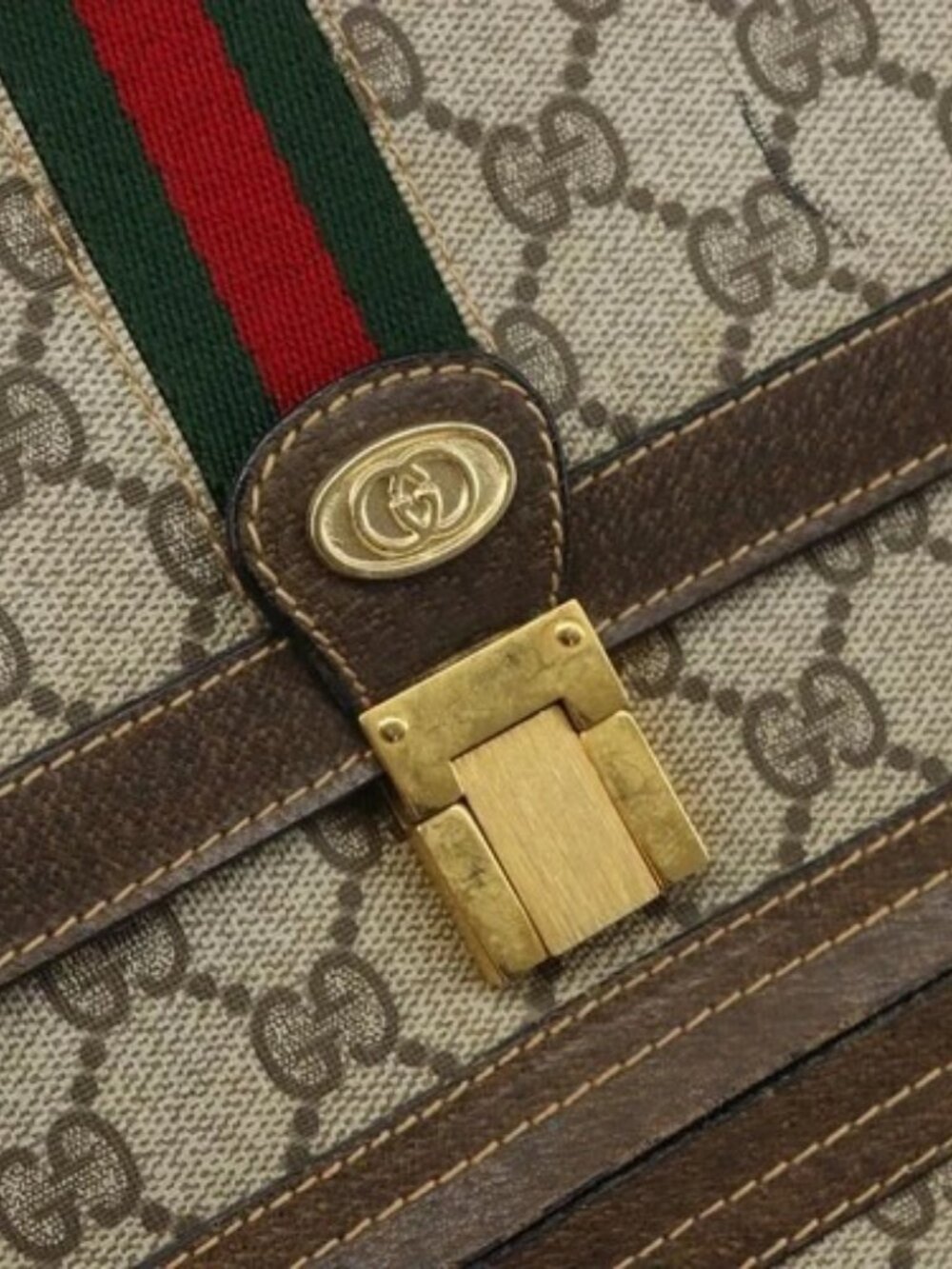 GUCCI GG Supreme Web Sherry Line Shoulder Bag PVC Beige Red Auth ti3724 - Picture 10 of 16